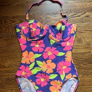 Vintage 1980's Gitano Coconut Girl Hibiscus Hawaiian One Piece Swimsuit